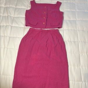 Vintage Pink Two-Piece Wool Skirt and Vest Set